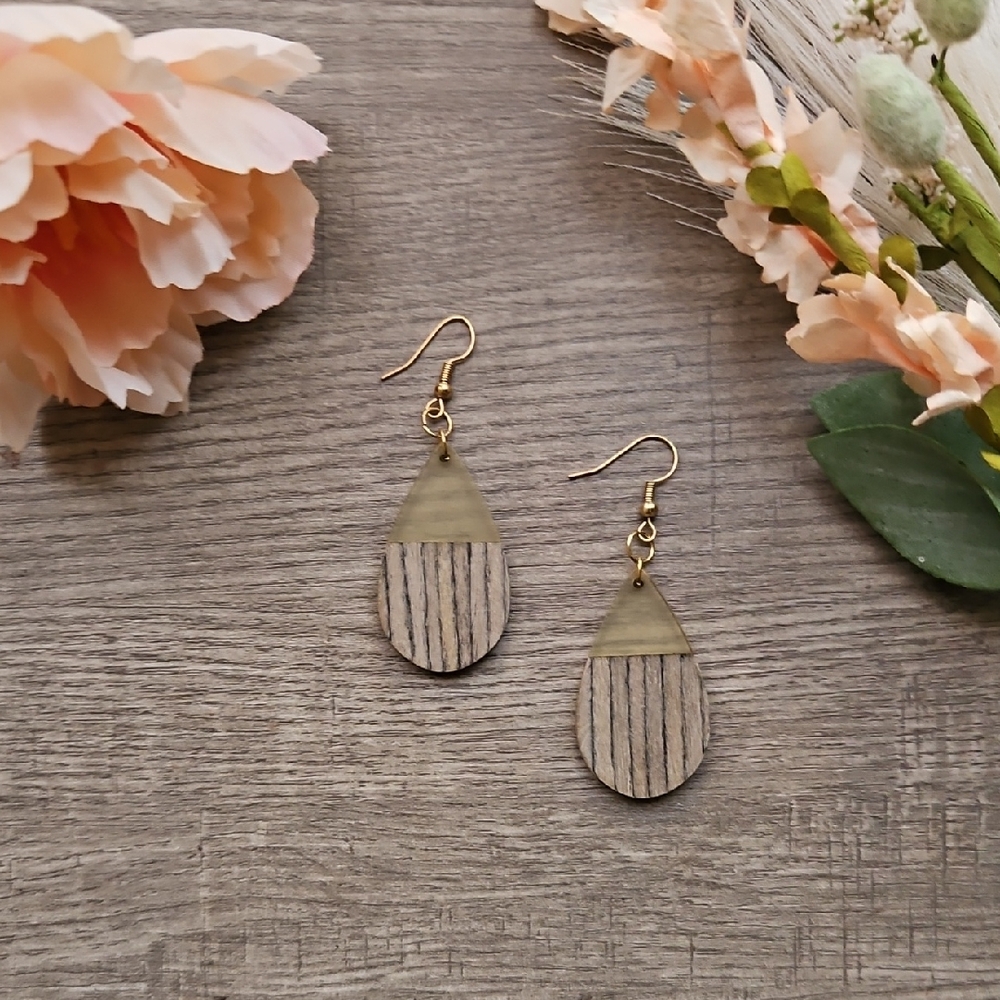 Chic Gold and Tan Teardrop Earrings